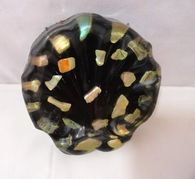 Jabonera acrílica vintage Lucite resina concha marina baratijas cuchara reposapiés negro Abalon Foto 1 de 3