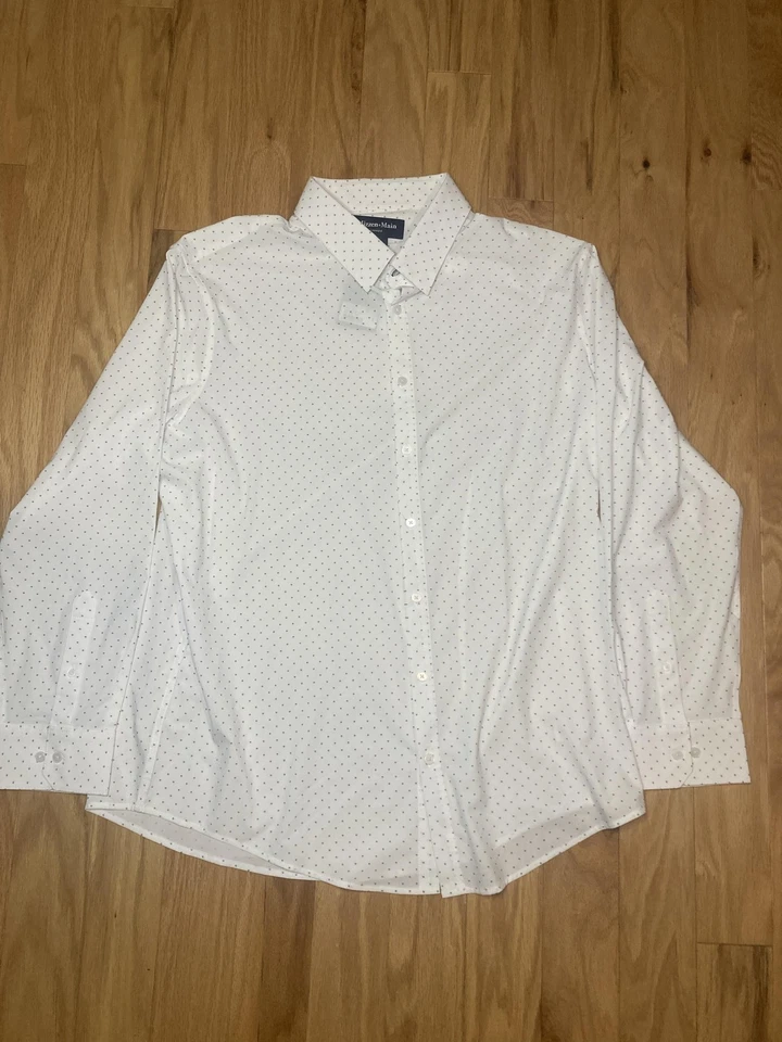 Camisa principal Mizzen para hombre 2XL ajuste blanco apilado geo sotavento vestido elástico nuevo con etiquetas Foto 1 de 4