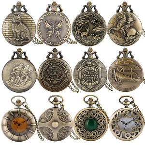 Retro Pendant Pocket Watch Quartz Movement Watches with Necklace Chain Men Gift - Picture 1 of 28