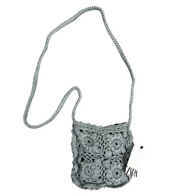 NWT Zara Mini Crossbody Purse Gray Floral Crochet Bohemian Cottagecore Artisan - Image 1 of 4