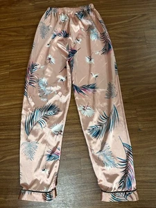 Women Pajama Pants Satin Pink tropical M - Picture 1 of 13