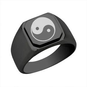 Yin Yang Stainless Steel Signet Ring Engraved, Stainless Classic Silver Stain... - Picture 1 of 4