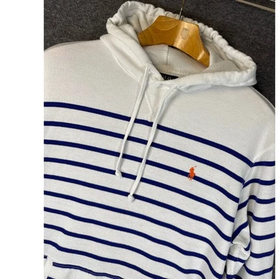 Polo Ralph Lauren Blanco Azul Rayas Sudadera con Capucha Hombres Talla XL Cadera Náutica Foto 1 de 4