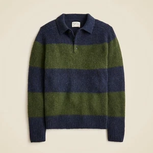 J.Crew Mens Sweater Polo Brushed Wool Collared Heather Pacific Olive Stripe NWT - Picture 1 of 3