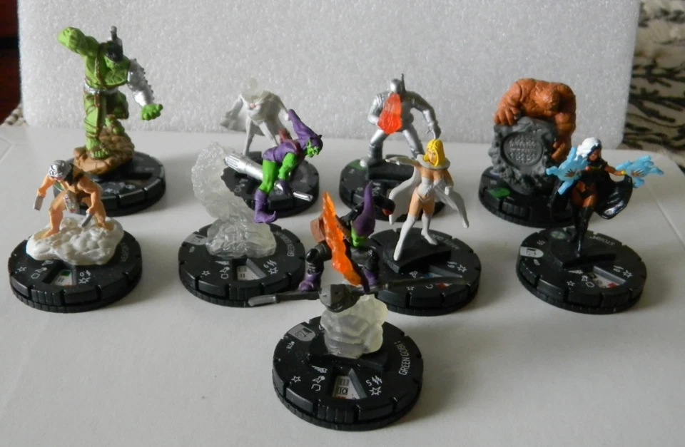 MARVEL HEROCLIX "10TH ANNIVERSARY" 9 DIFF FIGURES W/CARDS W/#18 GREEN GOBLIN +8 - Image 1 of 4