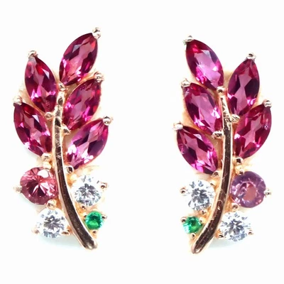 Plata de ley 925 3 x 6 mm. Pendientes de topacio místico rosa y circonitas cúbicas Foto 1 de 4