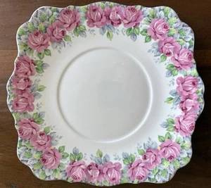 Rose Of Sharon Royal Standard Handled Square Cake Plate 8.75" x  8.25" Scalloped - Picture 1 of 8
