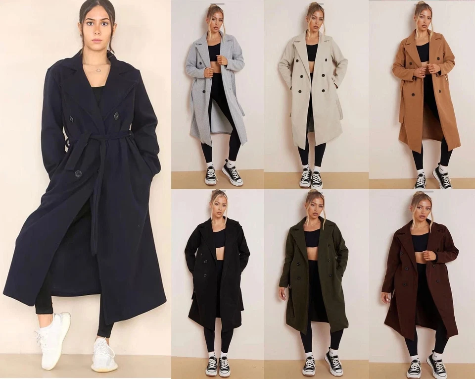 Women’s Waist Tie Thermal Coat Double Breasted Pocket Jacket Elegant Winter Coat - Image 1 of 1