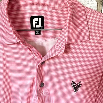 FootJoy PGA Golf Polo Shirt Men’s Large Pink Houndstooth Embroidered Logo FJ - Image 1 of 4