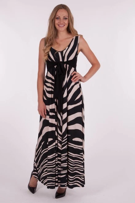 Sacha Drake Lola Dress Maxi Zebra Beige Black Size 14 In-Built Belt rrp $279 - image 1 of 4