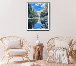 Impresión de montaña, arte de pared de río, árboles y bosques enmarcados arte de pared natural, natural - Imagen 1 de 5