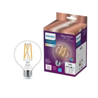Philips 60-Watt Equivalent G25 Smart Wi-Fi bulb (K) WiZ with Bluetooth (2-Pack) - Image 1 of 4