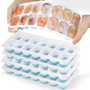 4 Pack Silicone Ice Cube Trays With Lid BPA Free,14-Ice Cube Trays with Spill-Re - Picture 1 of 7