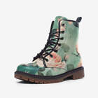 Vampire Art Vintage Grunge Green Floral Faux Leather Combat Boots (US sizes)
