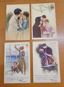 Lote x 4 Postales Arte Mauzan Romántico Pareja y Mujer con Ángel Cupido #437-1/6 217-5 - Imagen 1 de 10