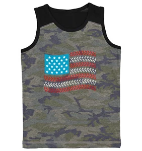 USA Flag With Baseball Seams - Sports Stars & Stripes Youth Contrast Tank Top - Picture 1 of 7
