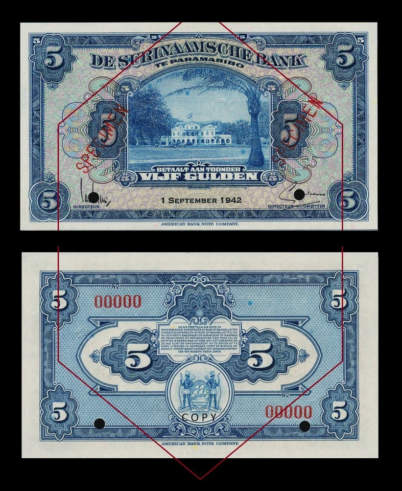Surinam 5 florines 1942 espécimen - copia Foto 1 de 1