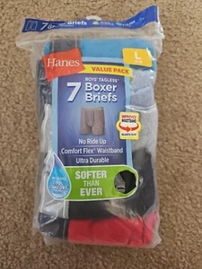 Hanes Comfort Flex Boy's 7 Pair Pack Tagless Boxer Briefs Size L 14-16 NEW - Picture 1 of 4