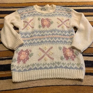 Vintage Knit Sweater 90s Granny Pullover Erika Medium Cottagecore Coquette Femme - Picture 1 of 5