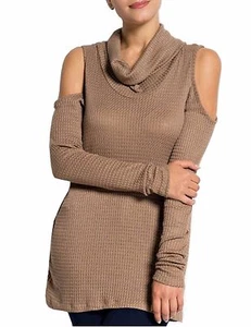 Women's Cowl Neck Cold Shoulder Thermal Top Sz S M - Picture 1 of 3