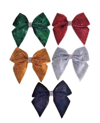 Christmas Hair Bow Alligator Clip Diamante Detail Glitter Tinsel Ribbon 🇬🇧 - Image 1 of 3