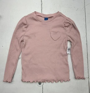 Old Navy Pink Long Puff-Sleeve Heart Embroidered T-Shirt Girls Size 5T NEW - Picture 1 of 6