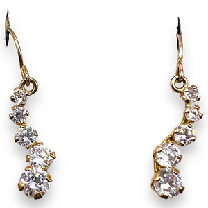 Stylish Cubic Zirconia Dangle Drop Hook Earrings 10k Solid Yellow Gold - Picture 1 of 8
