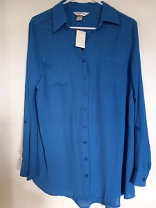 Christopher & Banks Blue Button Up Women's Long Sleeve Top Sz L NEW - Picture 1 of 3