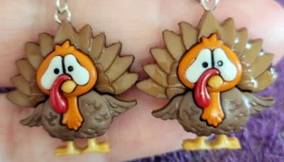 _Tom Turkey Thanksgiving Christmas Drop Dangle Hook Earrings - Brown - Fun! - Image 1 of 4