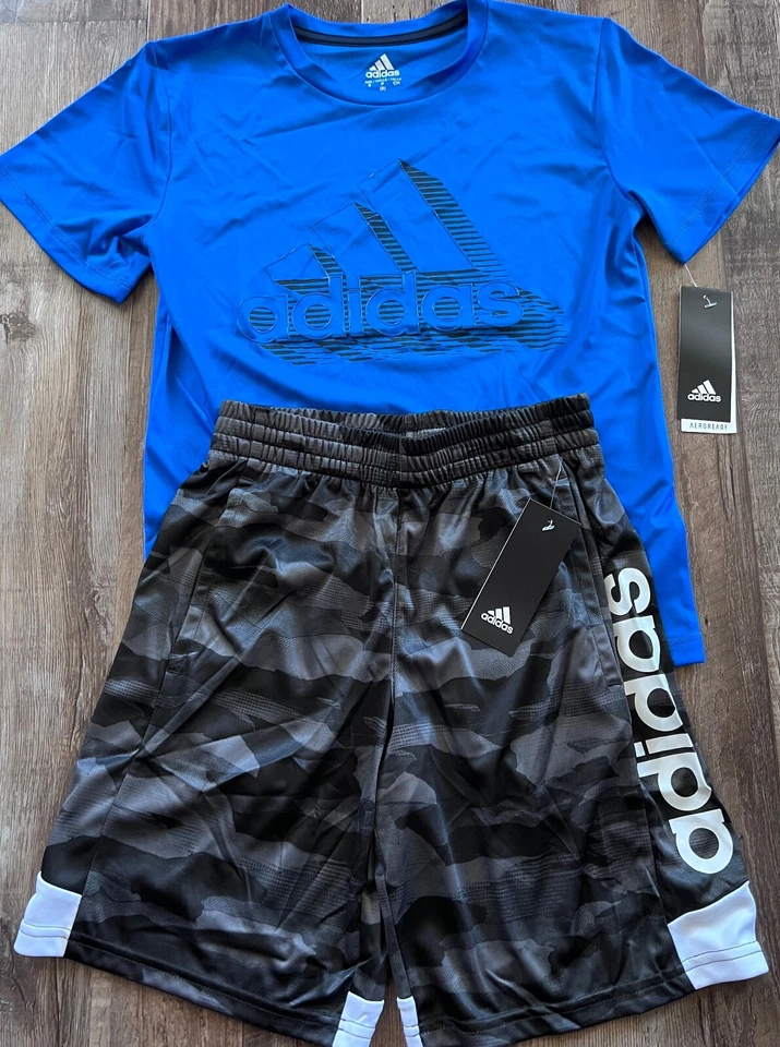Adidas Boys YMD Royal Blue/Black/Gray/White Shorts Set Medium