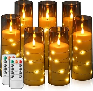 Candele tremolanti senza fiamma con stringa stella incorporata 2 telecomandi timer set di 7 - Foto 1 di 7