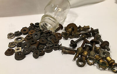 Lot If Antique Furniture Hardware, Flanged Square Nuts & Victorian Eye Screws • 14$