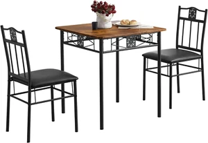 3-Piece Kitchen Dining Room Table Set for Small Spaces, PU Padded Chairs, Retro - Picture 1 of 6