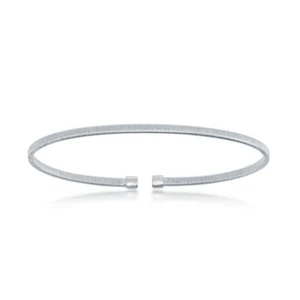 Women's Bangle Sterling Silver Platinum Bonded Wire Designed - Picture 1 of 2