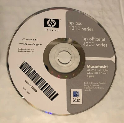 HP Officejet 4200 Series Printer Software DISC ONLY MAC OS v9.1/X Q5763-10008 - Image 1 of 2