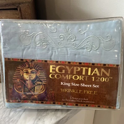 New Egyptian Comfort 1200 Tut Collection King Size Sheet Set Blue - Image 1 of 4