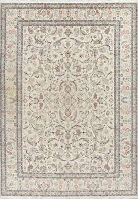 625 Knots All-Over Pattern 8x11 Wool/ Silk Nain Rug Hand-knotted Ivory Carpet - Image 1 of 4