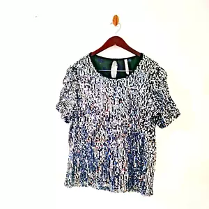 NY Collection Women 1X Silver Sequin Black Lining Cocktail Elegant Party Tunic - Picture 1 of 6