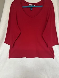 Karen Scott 3/4 Slve TShirt Women's 2X Red (Deep Burnt Red) 100% Cotton - Picture 1 of 10