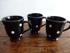 TERRAMOTO BLACK WHITE DOT Ceramic SET of 3 Footed COFFEE MUGS