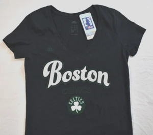 adidas Womens NBA Boston Celtics Black Fitted V-Neck Shirt NWT Small - Picture 1 of 6