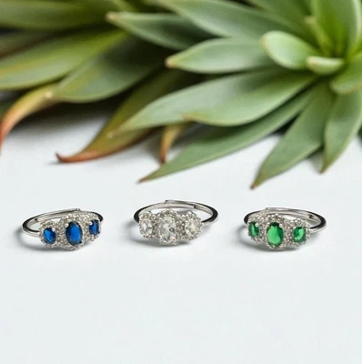 Anello Donna Argento925 Rodio Nickel Free con 3 Zirconi Colorati MIS. REGOLABILI - Immagine 1 di 4