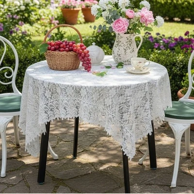 Elegant Lace Embroidered Tablecloth for Wedding and Daily Use Rectangular Shape - Image 1 of 4