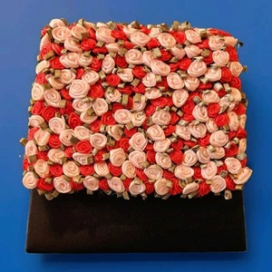 Vintage Julie Feldman Pink, Red Ribbon Roses Satin Handbag Mini Purse Gift  - Picture 1 of 13