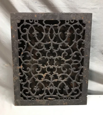 Grelha térmica decorativa antiga de ferro fundido registro de piso 12x15 vintage antigo 1576-25B - Imagem 1 de 4