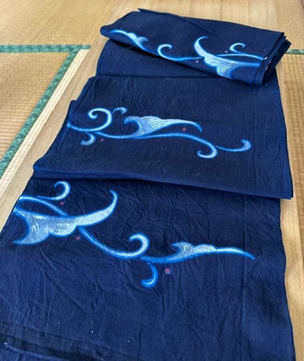 i1:Vintage Japanese Yukata Kimono Fabric Traditional Indigo dyeing Textile Blue - image 1 of 4