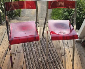 Vintage Cherry Red Lucite Folding Chairs with Curved Back & Chrome Frame MCM - Picture 1 of 12