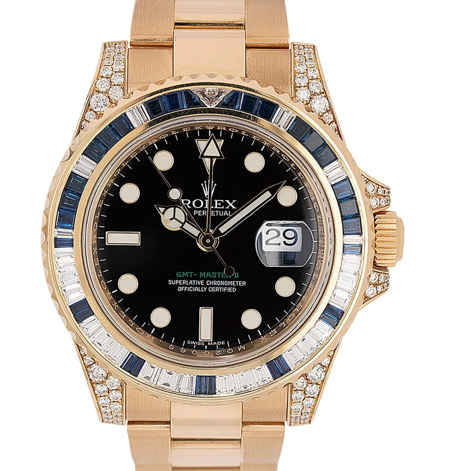 Reloj Rolex 116758SA GMT-Master II de oro amarillo de 18 quilates con diamantes y zafiros Foto 1 de 4