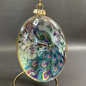 Decorazione natalizia in vetro ovale pavone 6"  - Foto 1 di 4