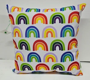 Decorative Rainbow Throw Pillow 14x14 inch white with graphic print - Picture 1 of 8